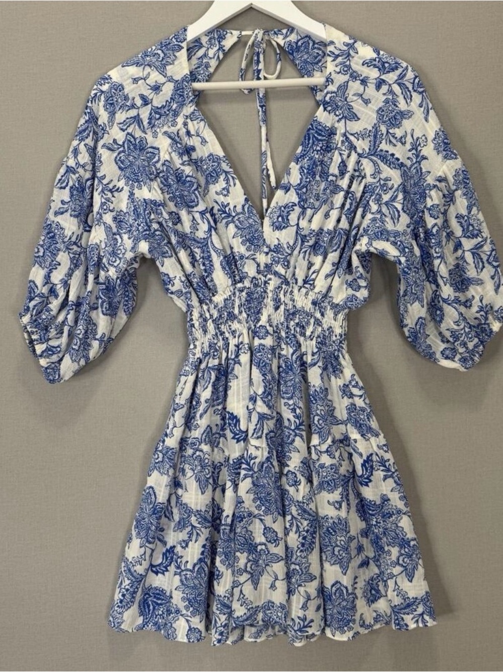 MISA Revolve Blue Crush Eight Mini Dress Womens Small White Floral Cottage Fairy